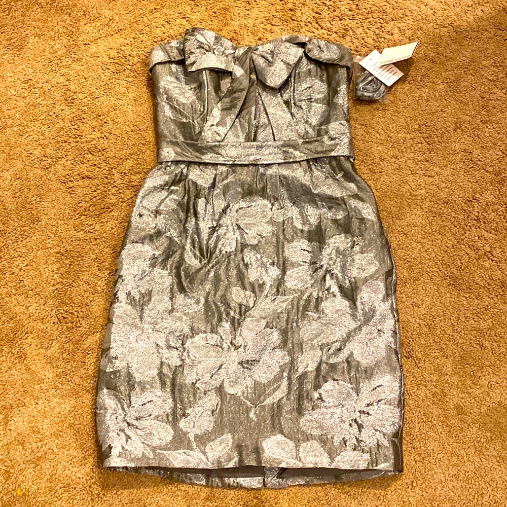 David’s Bridal silver strapless shimmer dress Sz 2 womens party formal NEW NWT